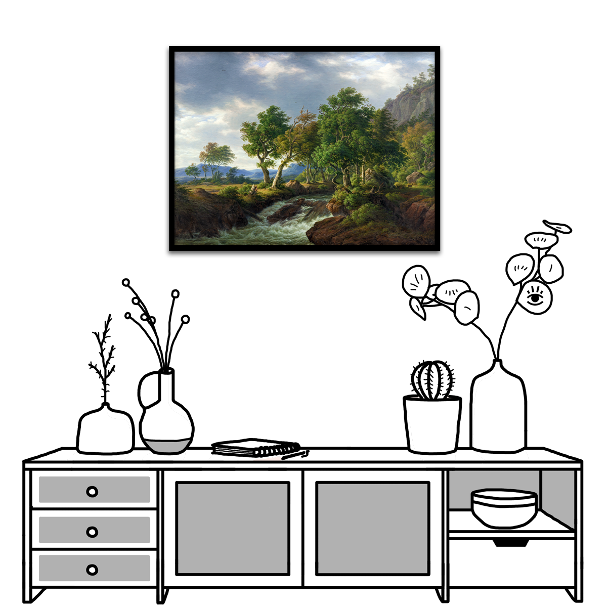 F.C. Kiærskou, Rocky Landscape, Djupadal in Bleking, 1855