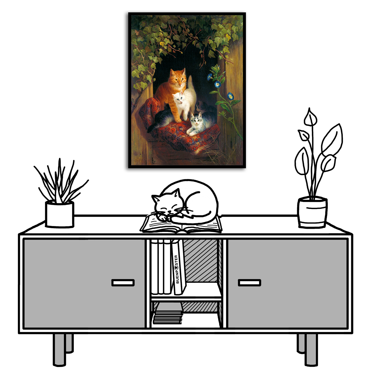 Henriëtte Ronner, Cat with Kittens, 1844