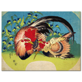 Katsushika Hokusai, Rooster, Hen and Chicken with Spiderwort, 1830-33