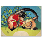 Katsushika Hokusai, Rooster, Hen and Chicken with Spiderwort, 1830-33