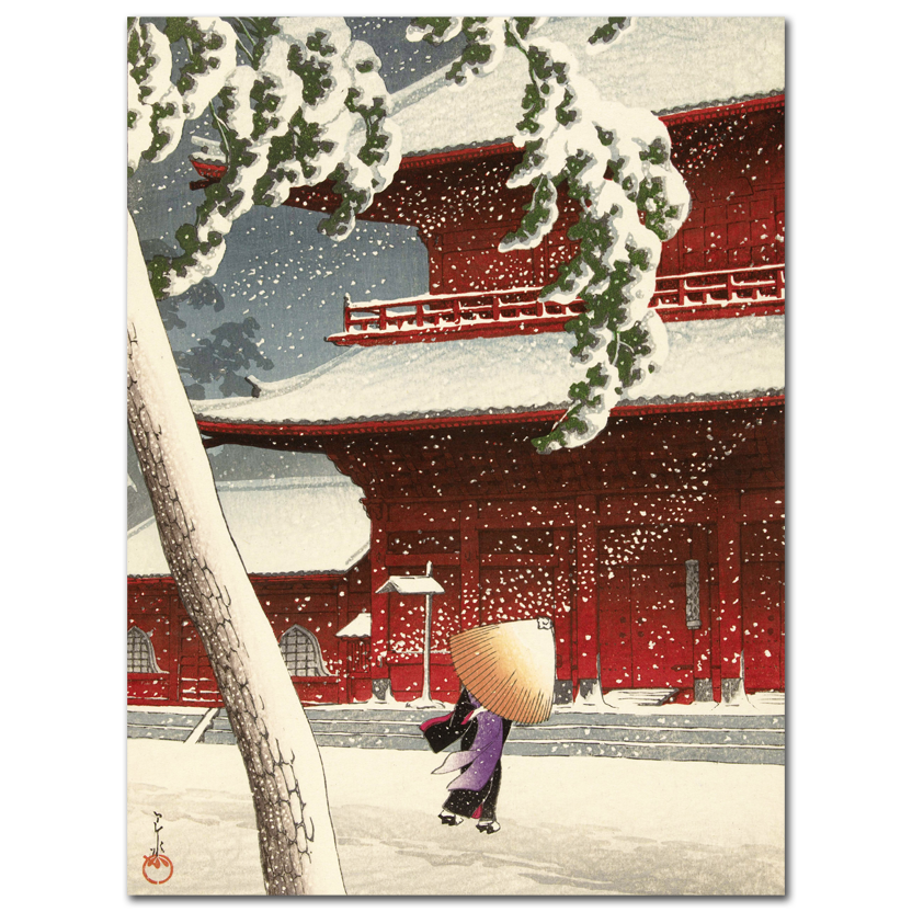 K. Hasui & W. Shōzaburō, Het Zojo heiligdom in Shiba, 1925