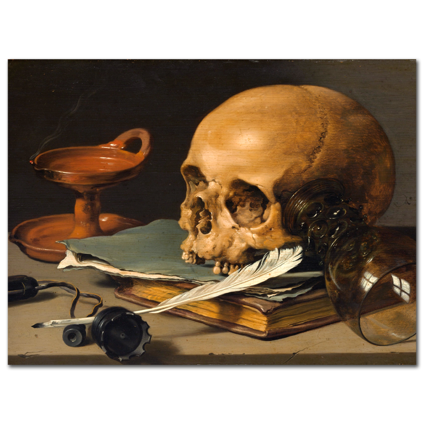 Pieter Claesz, Skull and a Writing Quill, 1628