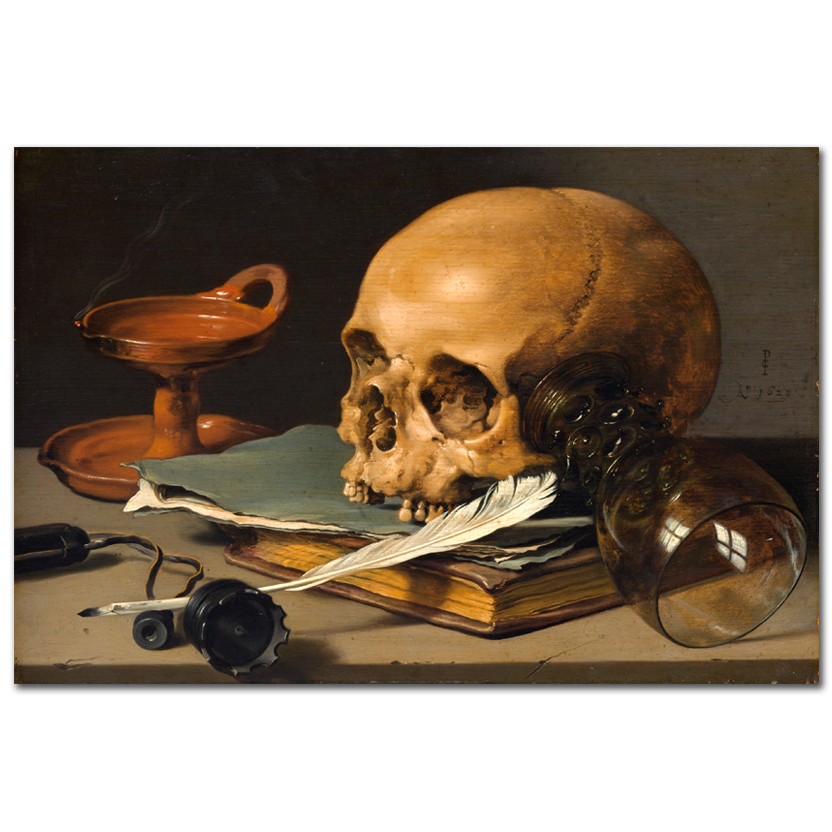Pieter Claesz, Skull and a Writing Quill, 1628