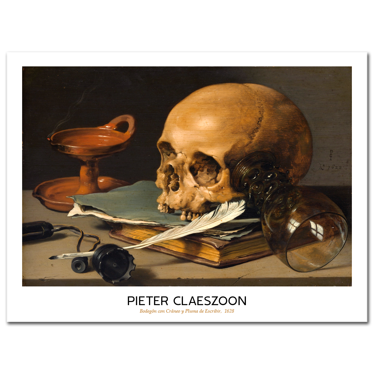 Pieter Claesz, Skull and a Writing Quill, 1628