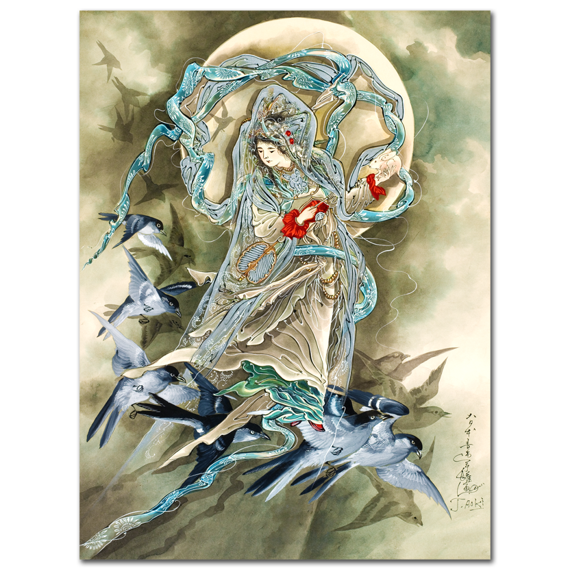 Toshio Aok, Woman with Birds, 1890