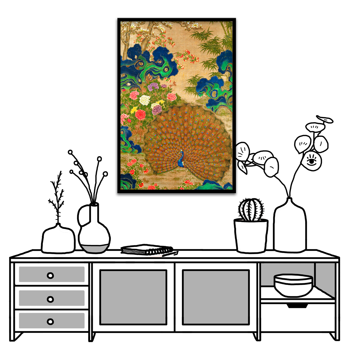Desconocido, Chinese peacock and flowers, 17th century