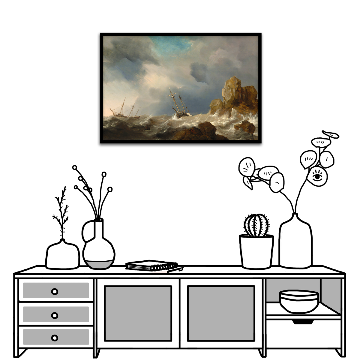 Willem van de Velde, Ships in a Gale, 1660